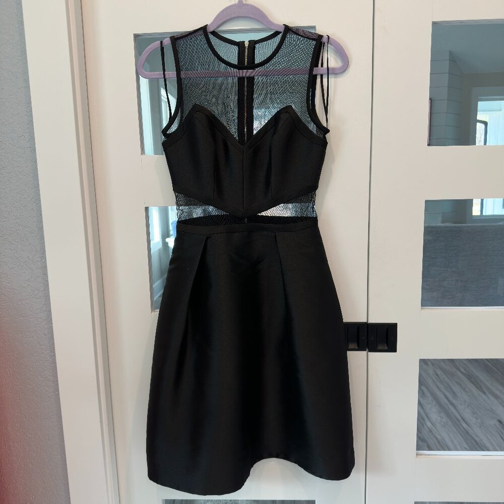Theia Black Formal Satin Cocktail Dress Size 2